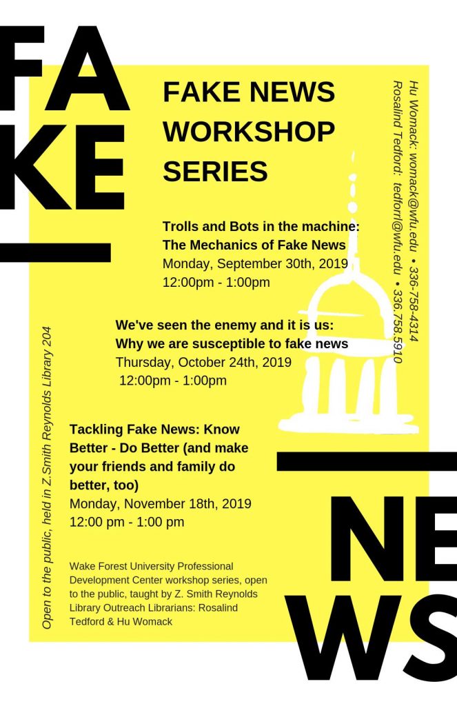 poster describing Fake News workshop series